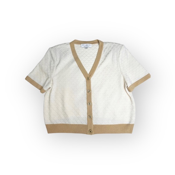 new St John Collection ꧁ Gold Hardware Button Knit Cardigan ꧂ Ivory Textured ꧂ - Picture 2 of 16